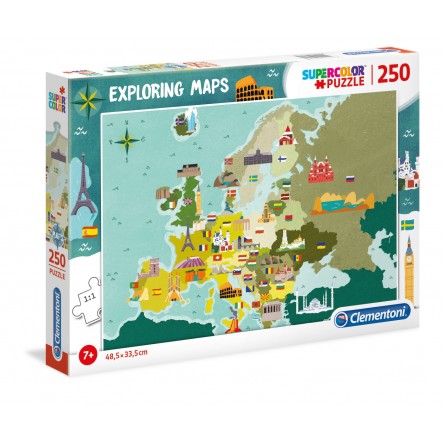Clementoni Παζλ 250 Super Color Exploring Maps - Αξιοθέατα Στην Ευρώπη 1210-29062 - Clementoni