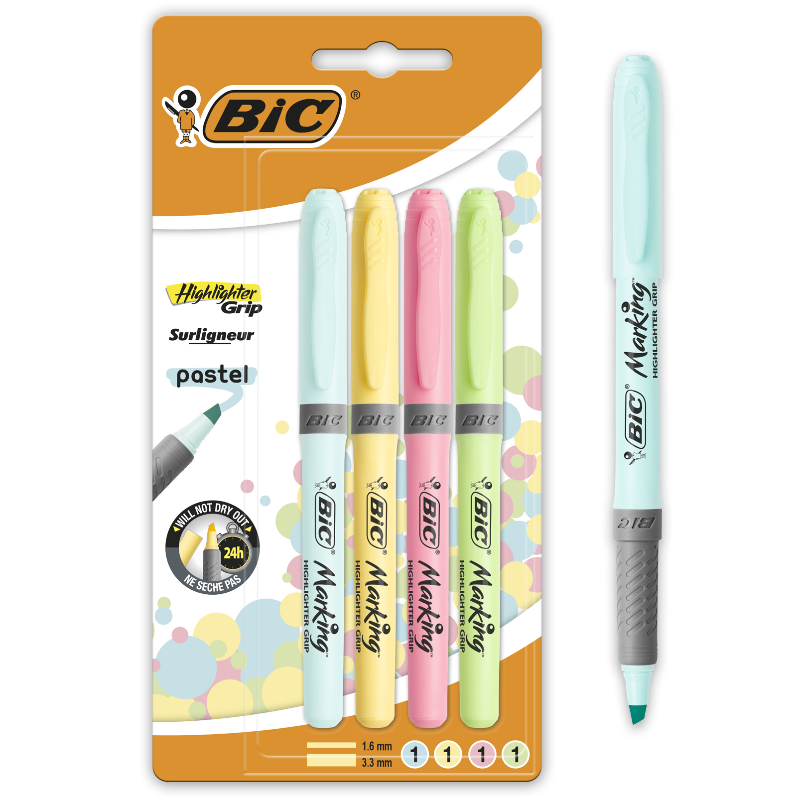 Bic ΥΠΟΓΡΑΜ. HIGHL GRIP PASTEL AST BL4 EU 964859 - Bic