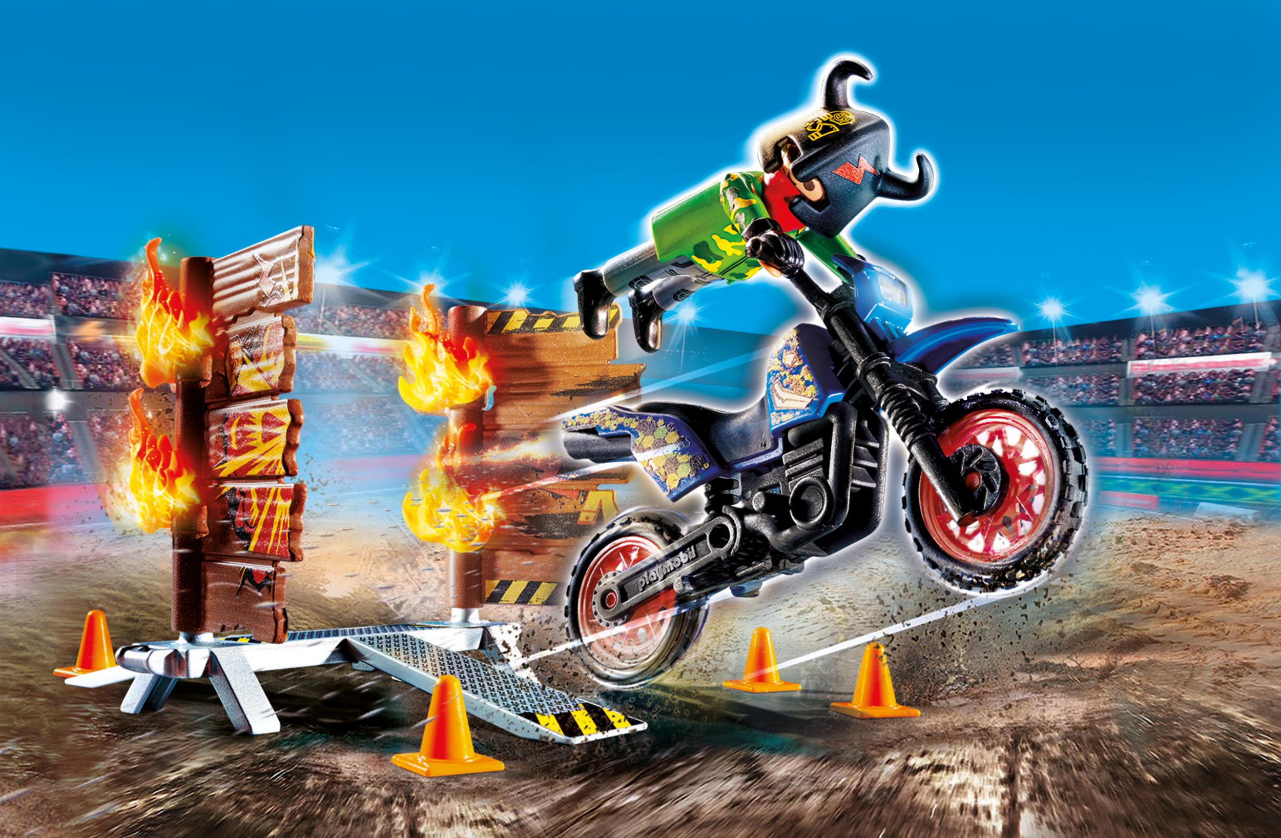 Playmobil Stunt Show Μηχανή Motocross με φλεγόμενο τοίχο 70553 - Playmobil, Playmobil Stunt Show