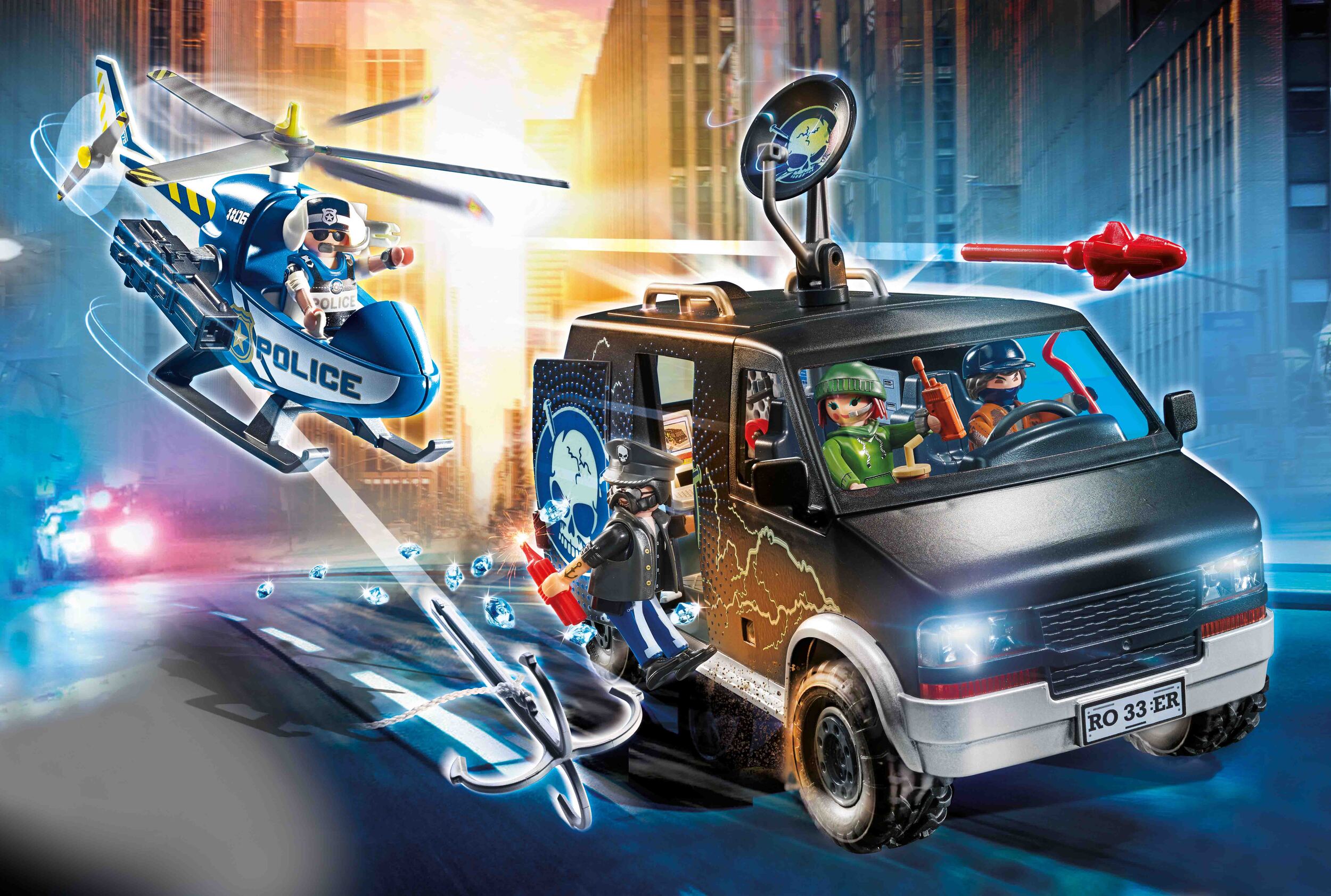 Playmobil City Action Αστυνομικό ελικόπτερο και ληστές με βαν 70575 - Playmobil, Playmobil City Action