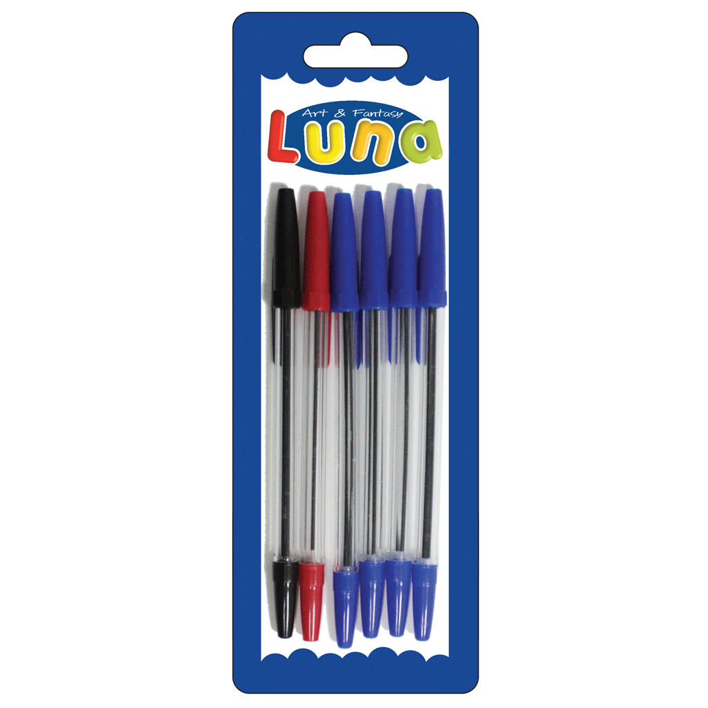 Luna Toys Στυλό Luna σε Blister 6 Τμχ. (4 Μπλε, 1 Μαύρο, 1 Κόκκινο) 000601827