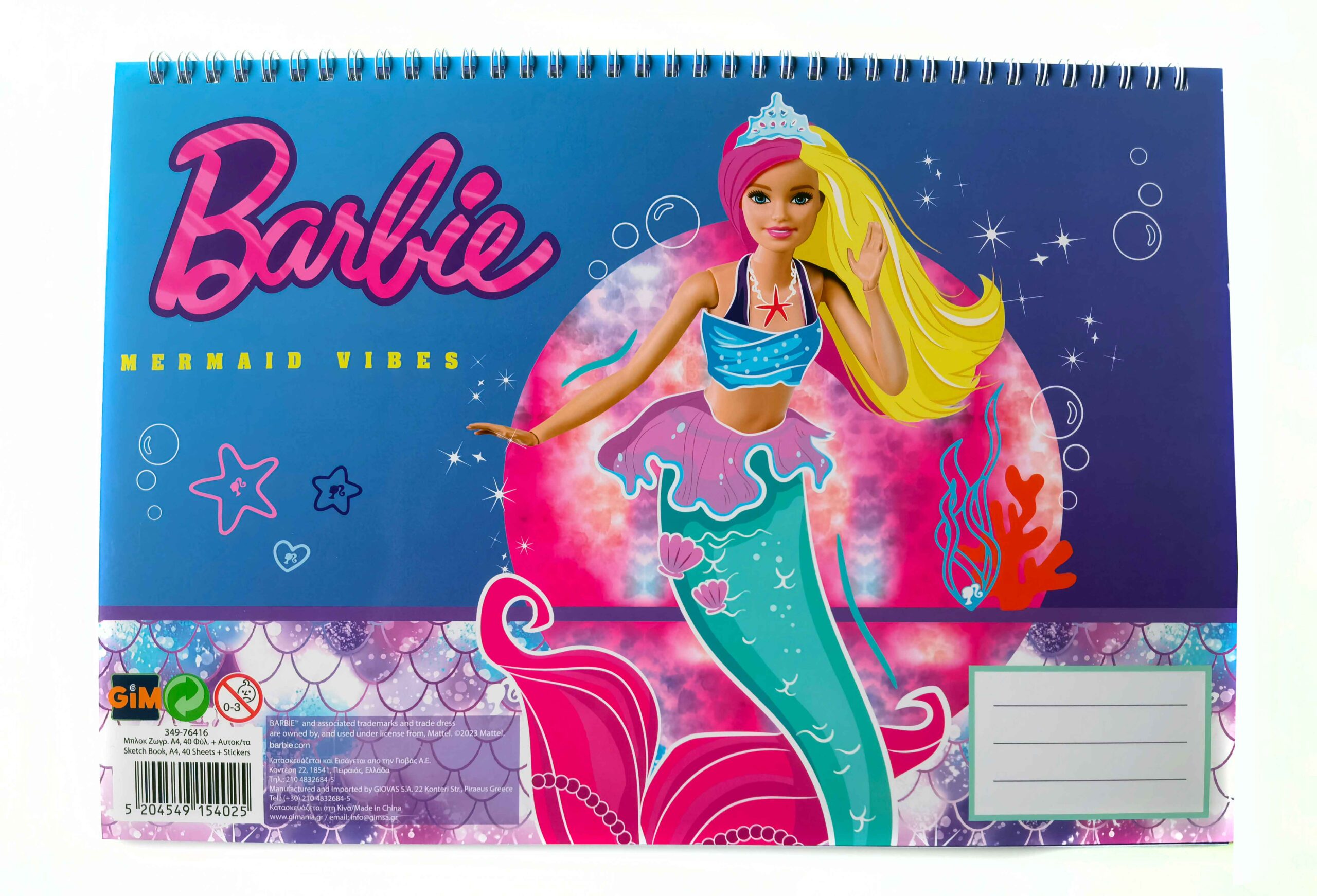 Gim Μπλοκ Ζωγραφικής 23x33cm 40 Φύλλων + Αυτοκόλλητα Barbie 349-76416 - Gim