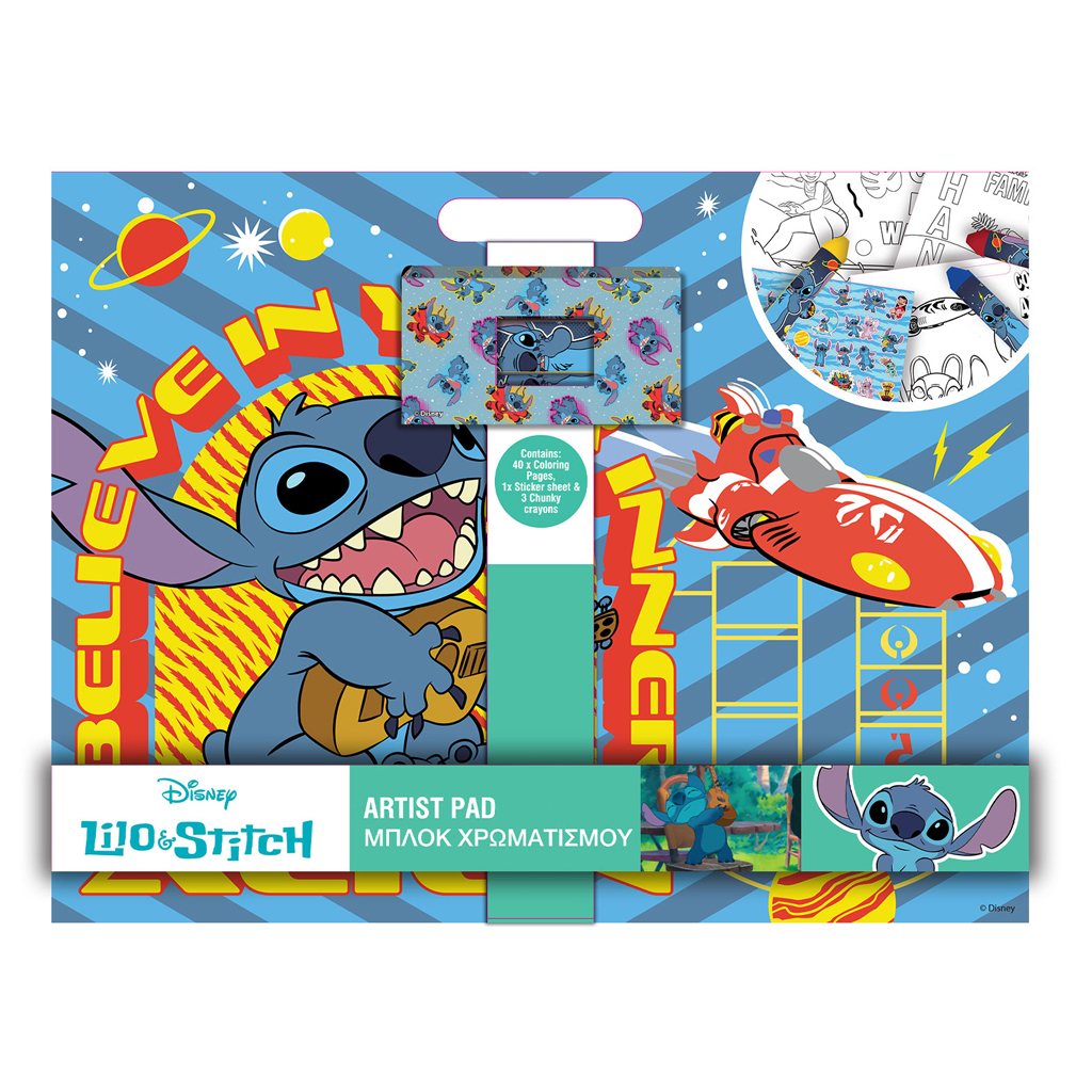 Μπλοκ Χρωματισμού Lilo & Stitch με Αυτοκόλλητα και 3 Κηρομπογιές 000563980 - Lilo & Stitch