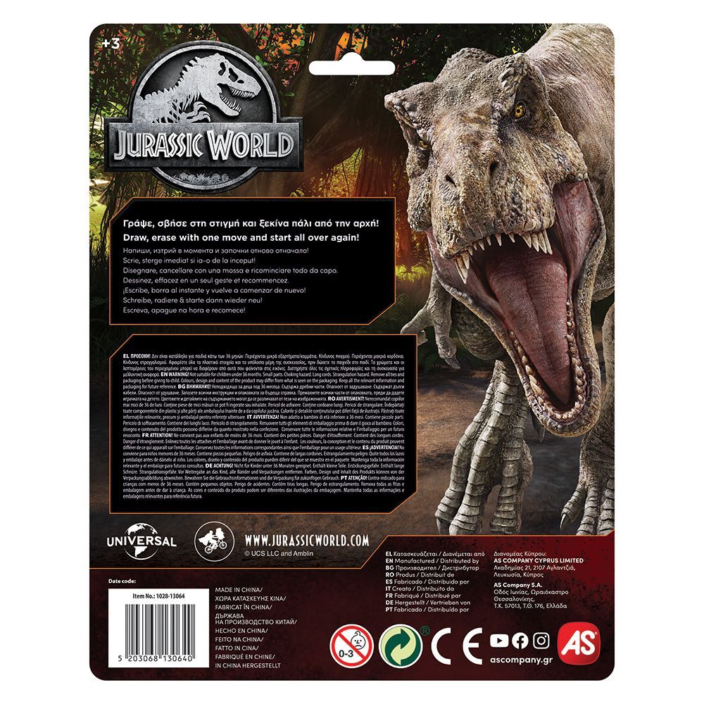 AS Company Πίνακας Γράψε - Σβήσε Travel Jurassic World Για 3+ Χρονών 1028-13064 - AS Company
