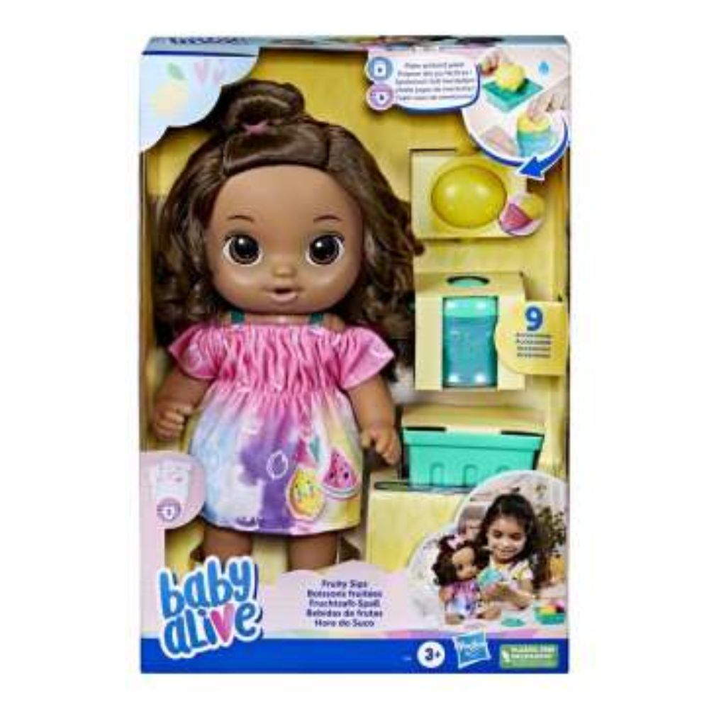 Baby Alive Fruity Sips Doll, Lemon, Brown Hair F7357 - Baby Alive