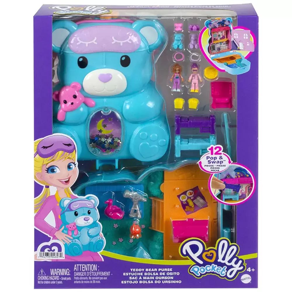 Polly Pocket Mattel Polly Pocket Teddy Bear Purse Compact, 2 Micro Dolls, 16 Αξεσουάρ GKJ63