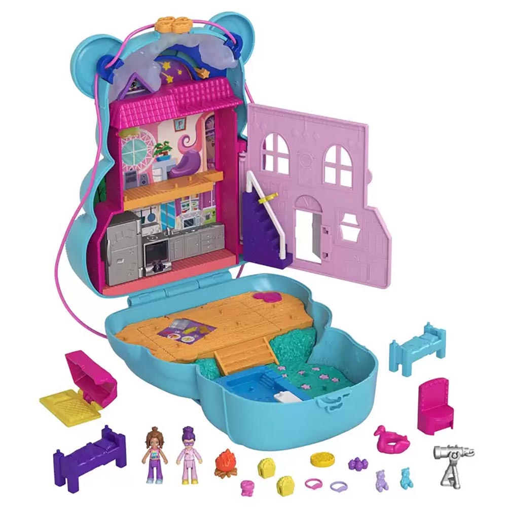 Mattel Polly Pocket Teddy Bear Purse Compact, 2 Micro Dolls, 16 Αξεσουάρ GKJ63 - Polly Pocket