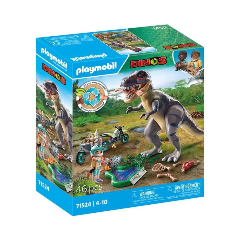 Playmobil Dinos - T-Rex & Εξερευνητής με Μοτοσυκλέτα, 71524