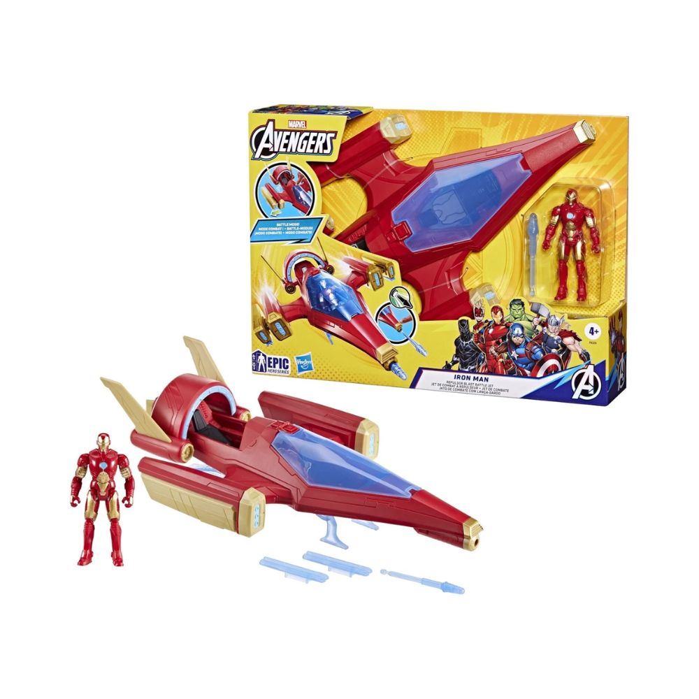 Marvel Avengers Epic Hero Series Iron Man Repulsor Blast Battle Jet 4" Iron-Man 2-Pack & Gear, F9329 - Avengers, Marvel