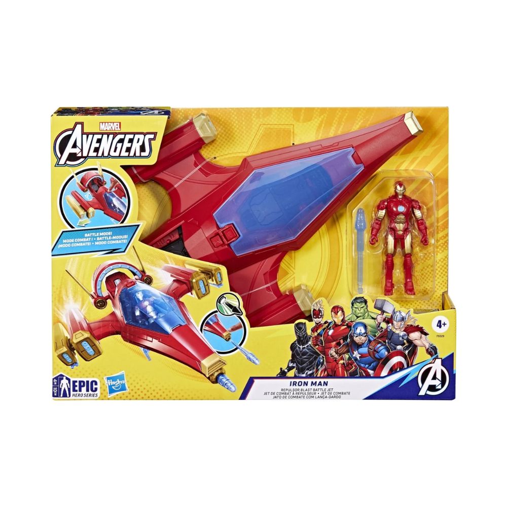 Marvel Avengers Epic Hero Series Iron Man Repulsor Blast Battle Jet 4" Iron-Man 2-Pack & Gear, F9329 - Avengers, Marvel