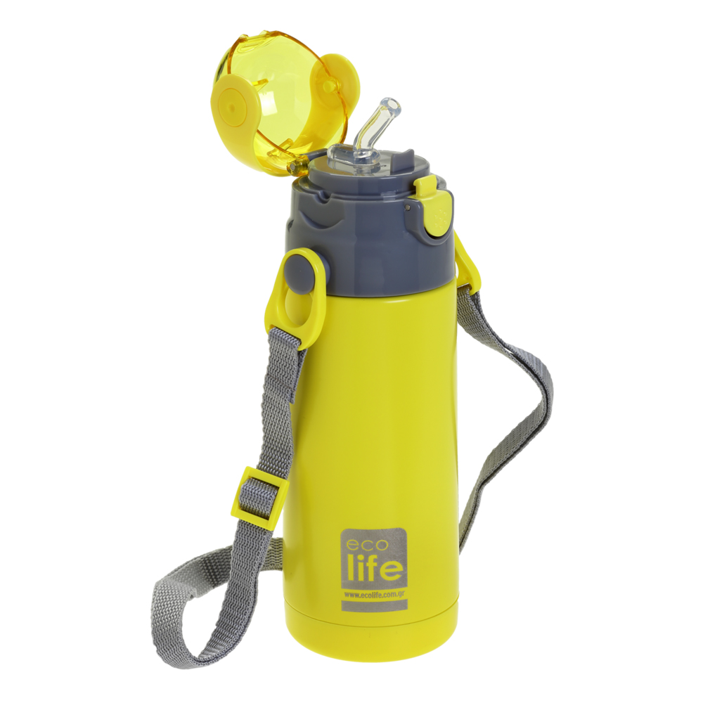 Ecolife ανοξείδωτο παγούρι θερμός με καλαμάκι kids thermos mint 400ml κίτρινο - Ecolife