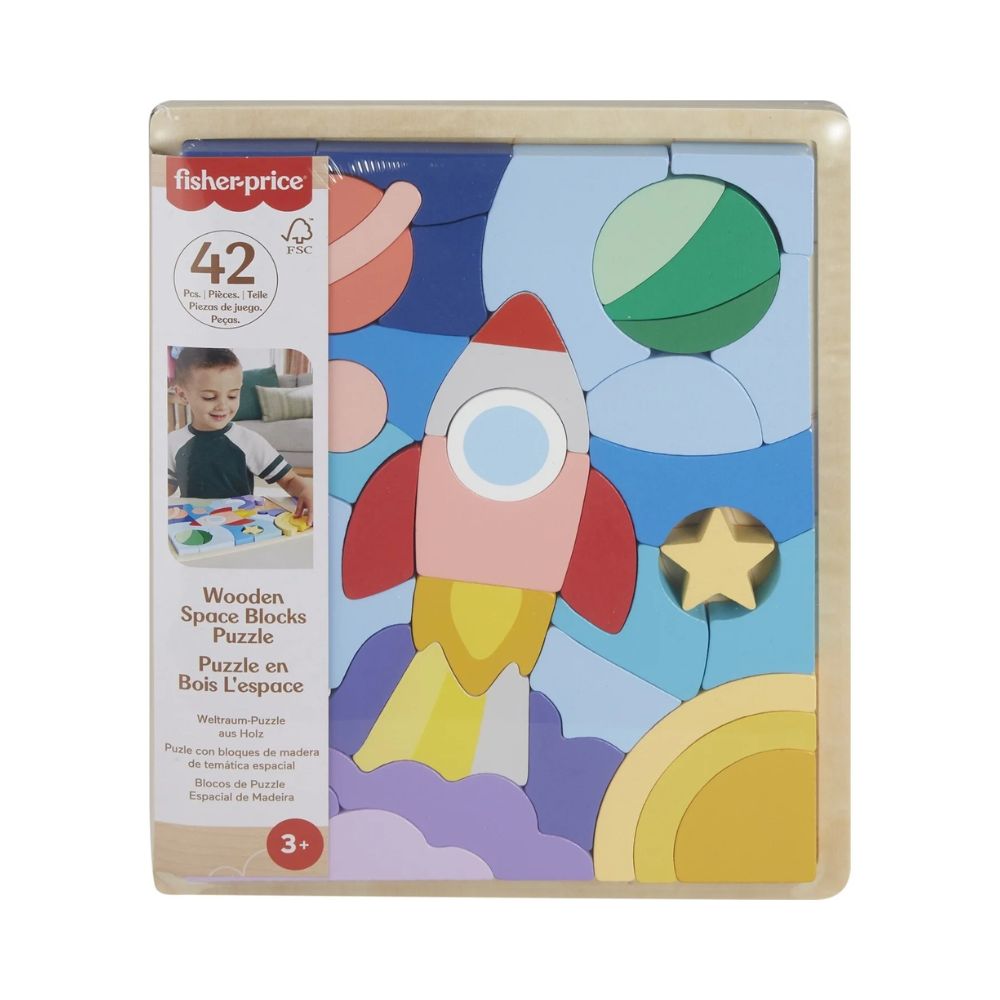 Mattel Fisher-Price Ξύλινο Παζλ 42 Τεμάχια Διάστημα, HXY42 - Fisher-Price