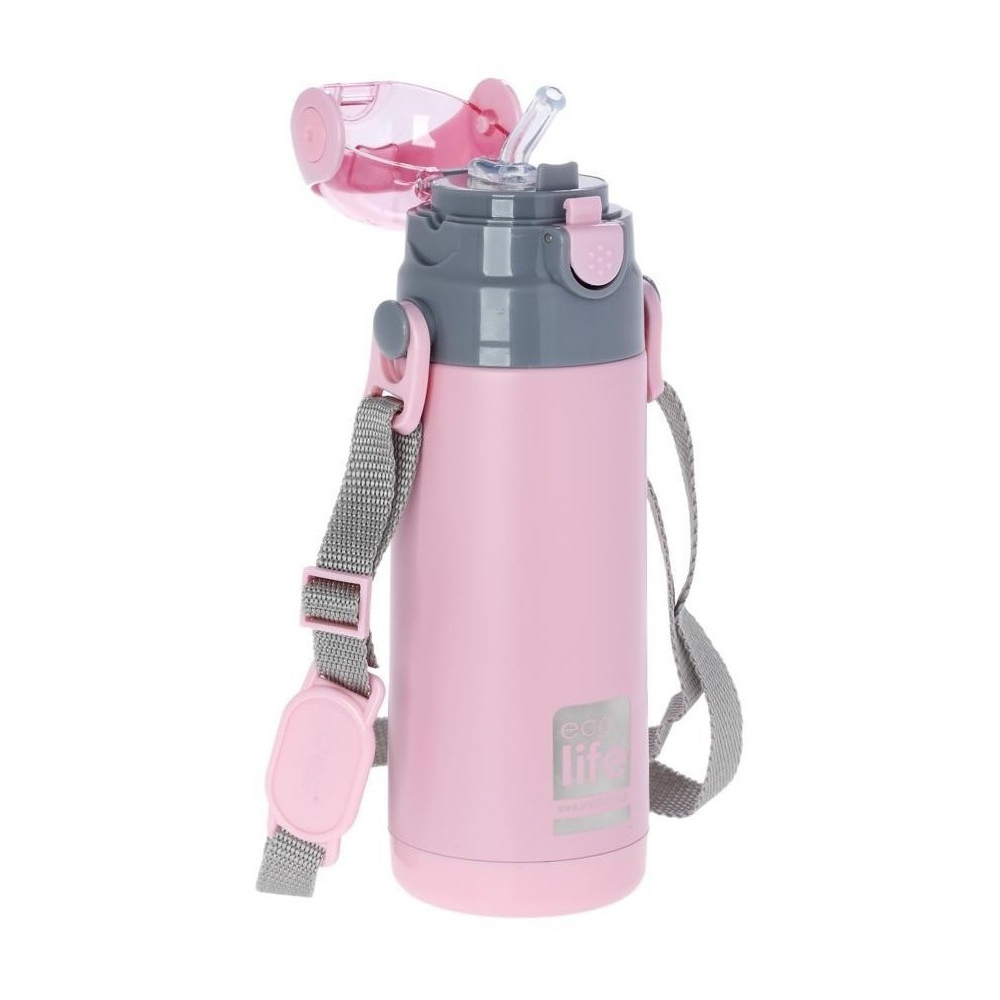 Ecolife ανοξείδωτο παγούρι θερμός με καλαμάκι kids thermos mint 400ml ροζ - Ecolife