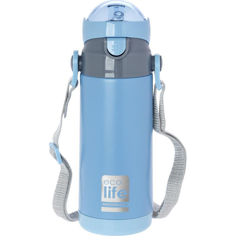 Ecolife ανοξείδωτο παγούρι θερμός με καλαμάκι kids thermos 400ml μπλε - Ecolife