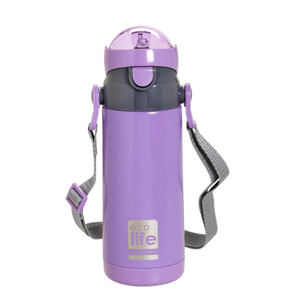 Ecolife ανοξείδωτο παγούρι θερμός με καλαμάκι kids thermos mint 400ml λιλά - Ecolife