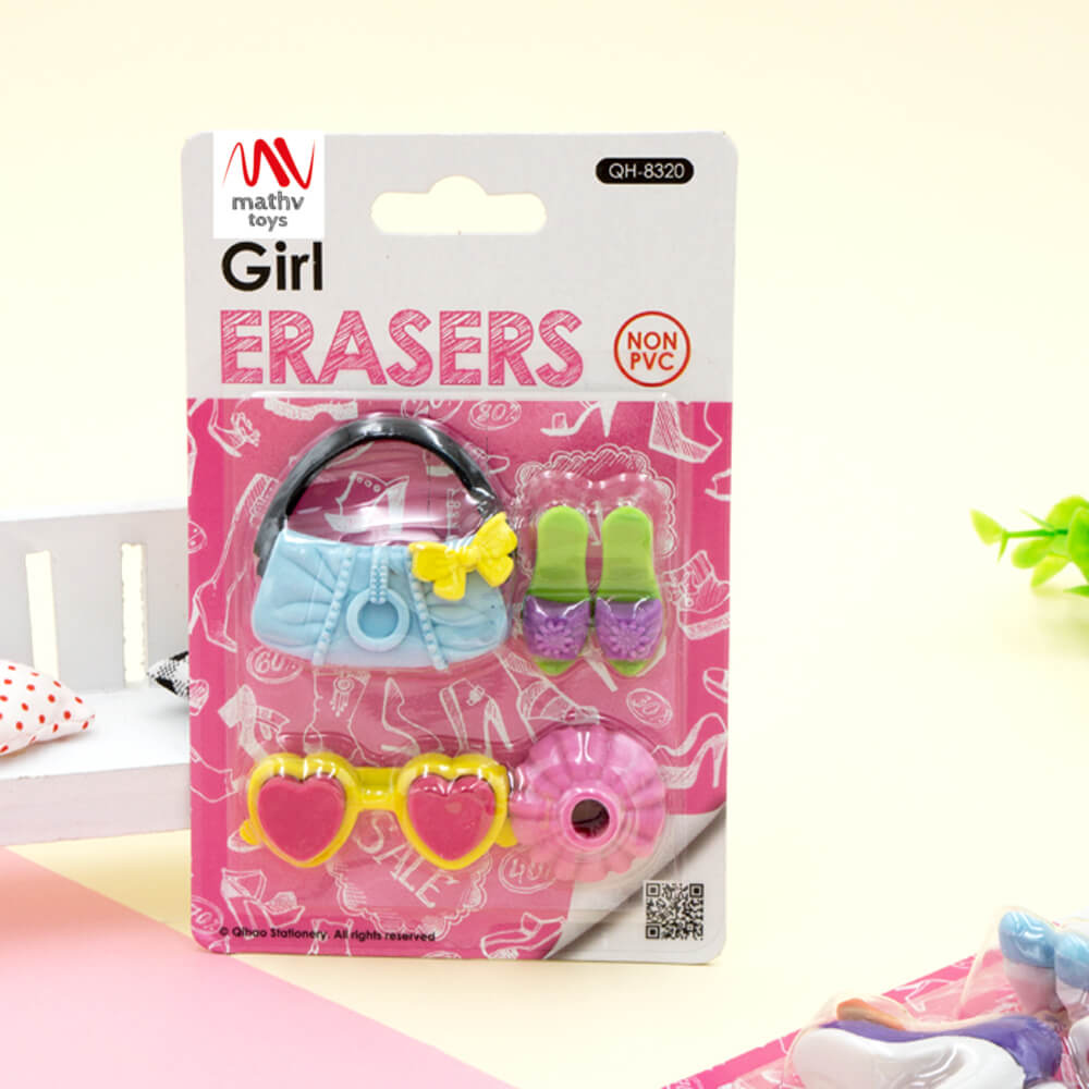 Fancy Eraser Set: Girl in Pink - Mathv Toys