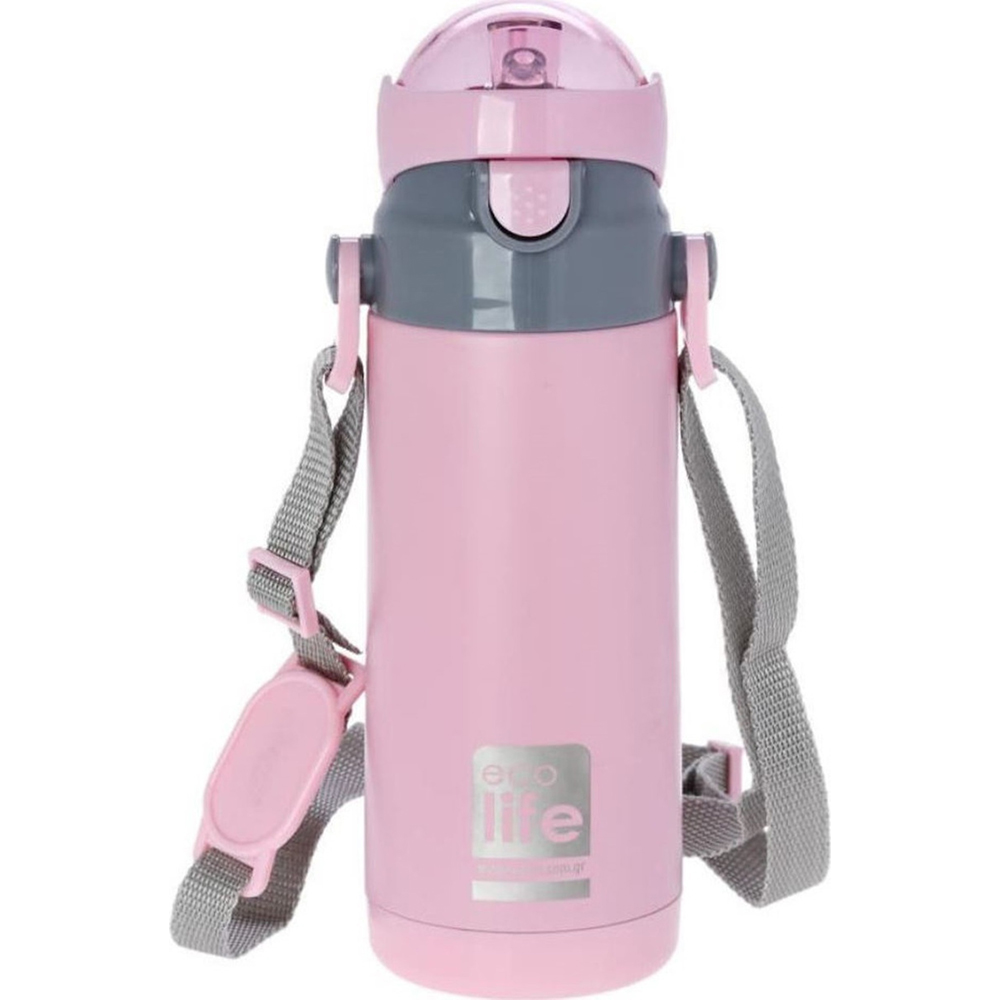 Ecolife ανοξείδωτο παγούρι θερμός με καλαμάκι kids thermos mint 400ml ροζ - Ecolife