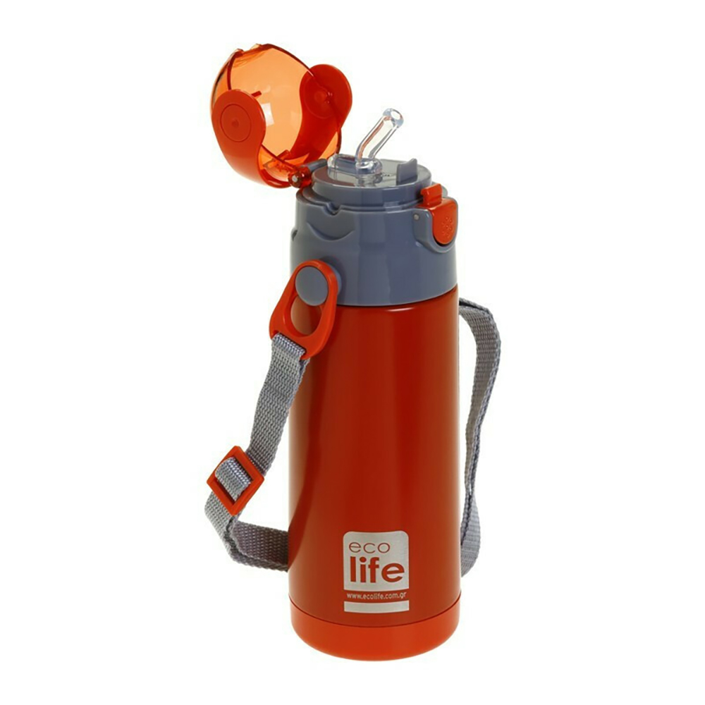 Ecolife ανοξείδωτο παγούρι θερμός με καλαμάκι kids thermos mint 400ml κόκκινο - Ecolife