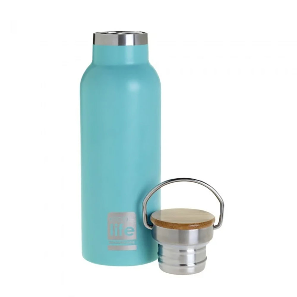 Ecolife μεταλλικό μπουκάλι θερμός bamboo lid 500ml γαλάζιο - Ecolife