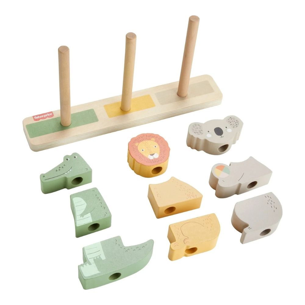 Mattel Fisher-Price Wooden Stack & Sort Animals Ξύλινα Ζωάκια, HXV04 - Fisher-Price