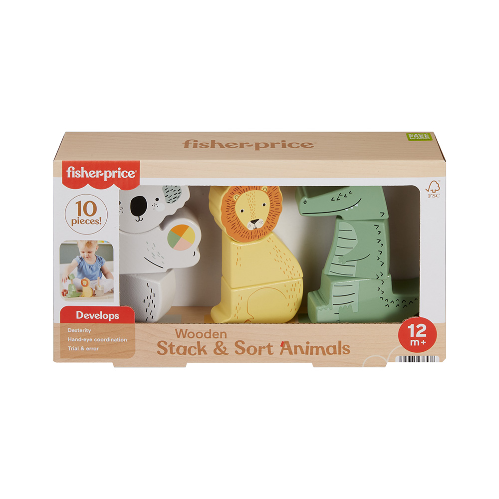 Mattel Fisher-Price Wooden Stack & Sort Animals Ξύλινα Ζωάκια HXV04 - Fisher-Price