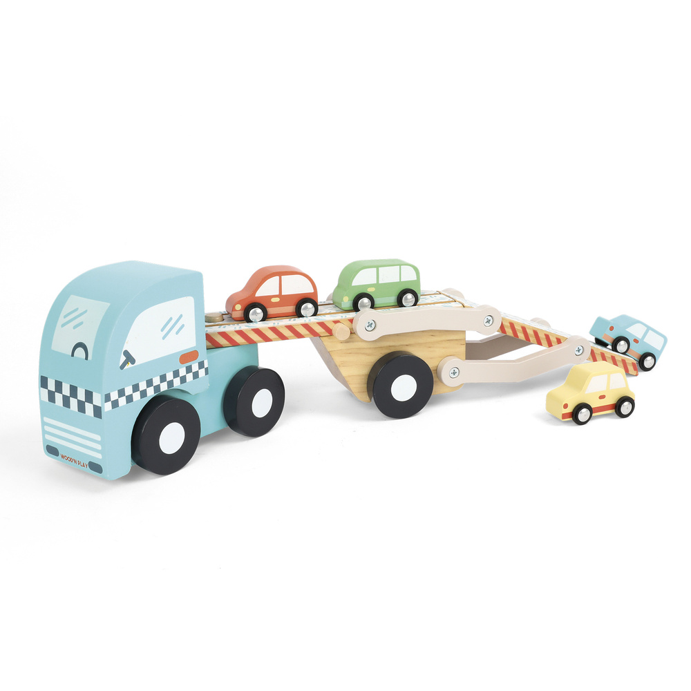 Wood’ N Play Ξύλινο Φορτηγό Μεταφοράς 30cm με 4 Αυτοκίνητα - Wood' N Play