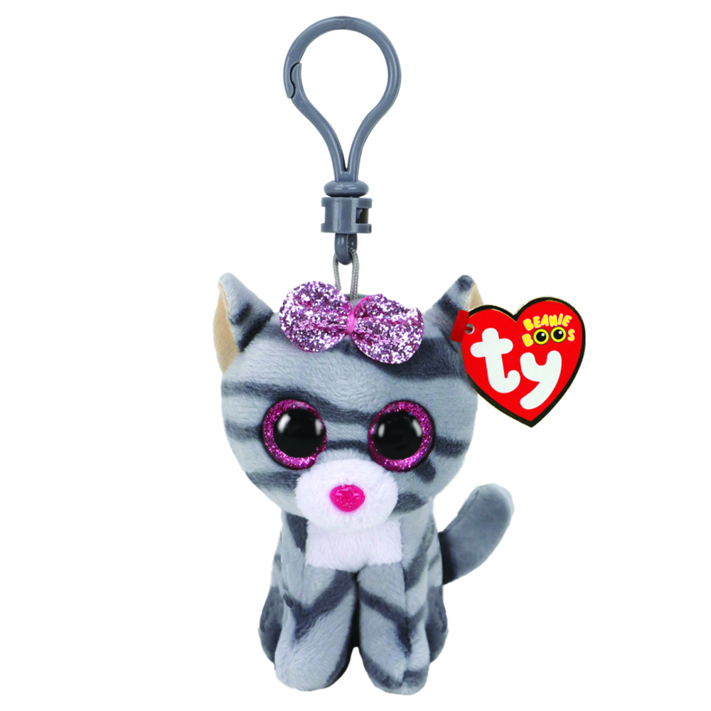 TY Beanie Boos Kiki Χνουδωτο Κλιπ Γατουλα Γκρι με Ροζ Φιογκάκι 8.5cm 1607-35243 - TY